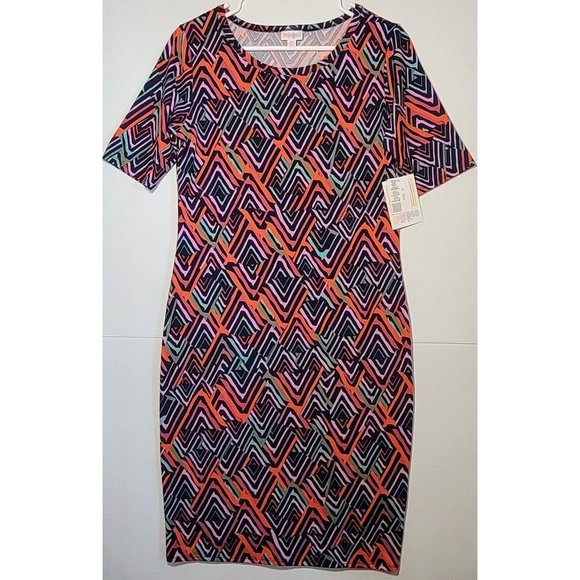 LuLaRoe Julia Dress Size Medium - NWT Pink Red Abstract Design - Picture 1 of 7